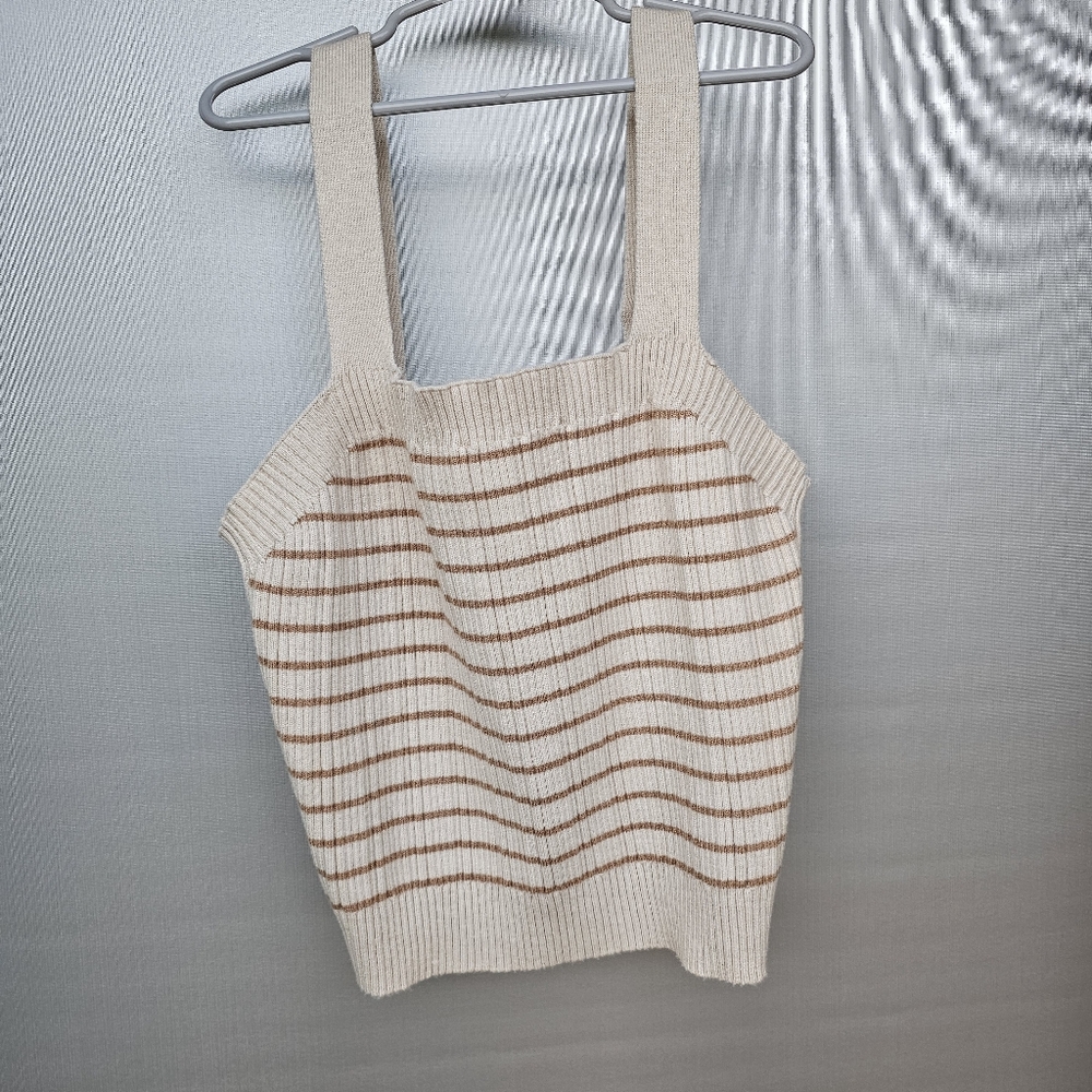 Marled Cream and Tan Ribbed Knit Top